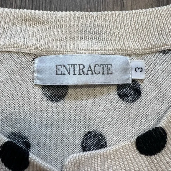 Entracte Vtg Silk Cashmere Polka Dot Crewneck Fitted Button Up Knit Cardigan M - Picture 5 of 16